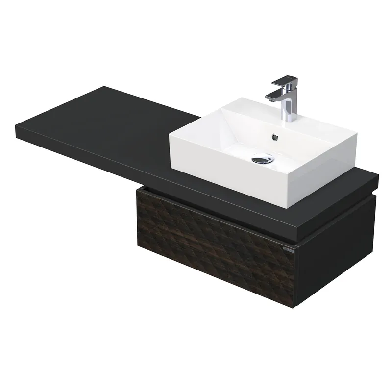 Snelle Levering Desk 3D - skříňka 130 cm s umyvadlem na desku vpravo, 1 zásuvka, závěsná, dřevodekor (DE 54 3D 130 P STORM 1Z LR29)