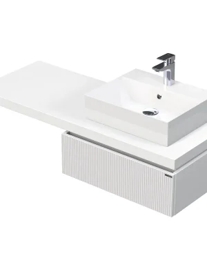 Pouze Dnes Desk 3D - skříňka 130 cm s umyvadlem na desku vpravo, 1 zásuvka, závěsná, bílá (DE 54 3D 130 P STORM 1Z A8916)
