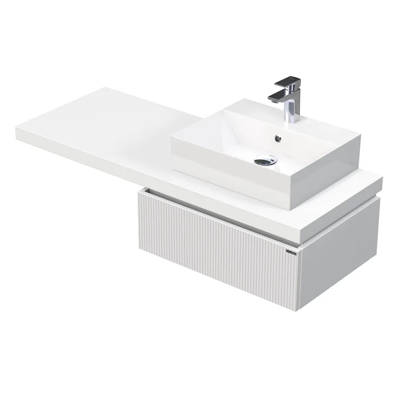 Alleen Vandaag Desk 3D - skříňka 130 cm s umyvadlem na desku vpravo, 1 zásuvka, závěsná, bílá (DE 54 3D 130 P STORM 1Z A8916)