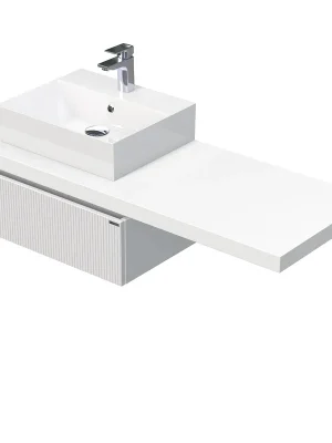 Blesková Nabídka Desk 3D - skříňka 130 cm s umyvadlem na desku vlevo, 1 zásuvka, závěsná, bílá (DE 54 3D 130 L STORM 1Z A8916)