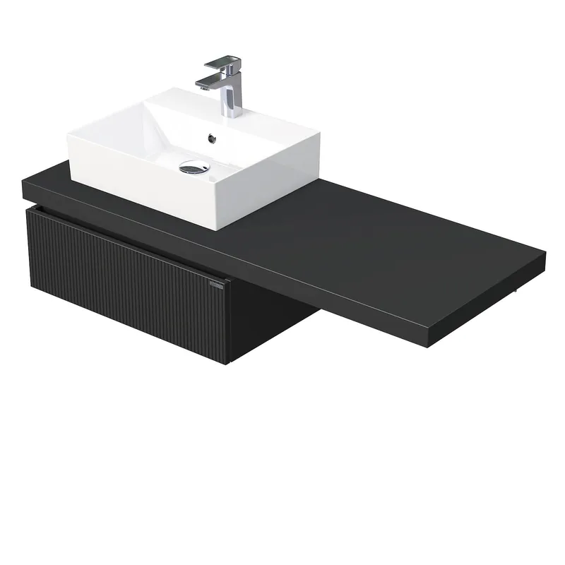 Desk 3D - skříňka 130 cm s umyvadlem na desku vlevo, 1 zásuvka, závěsná, černá (DE 54 3D 130 L STORM 1Z A9276) Nu Kopen
