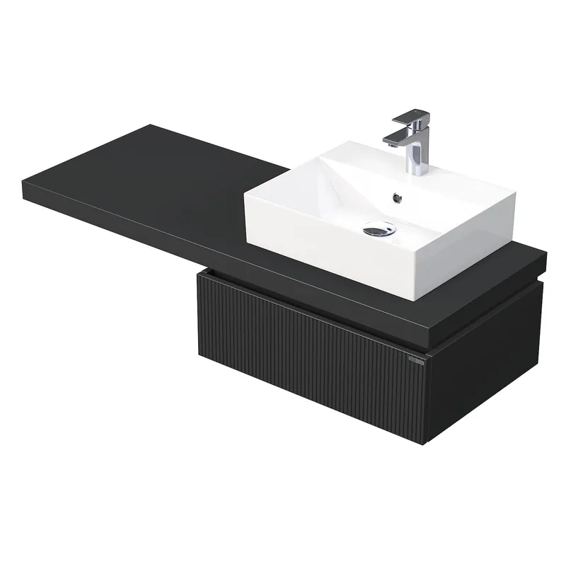 Actieprijs Desk 3D - skříňka 130 cm s umyvadlem na desku vpravo, 1 zásuvka, závěsná, černá (DE 54 3D 130 P STORM 1Z A9276)