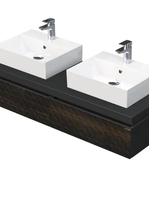 Desk 3D - skříňka 140 cm s 2 umyvadly na desku, 2 zásuvky, závěsná, dřevodekor (DE 54 3D 140 D STORM 2Z LR29) Vrácení Zdarma