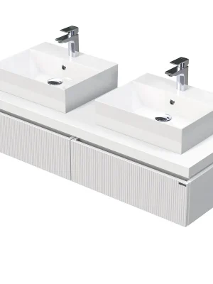 Desk 3D - skříňka 140 cm s 2 umyvadly na desku, 2 zásuvky, závěsná, bílá (DE 54 3D 140 D STORM 2Z A8916) Kupte Ještě Dnes