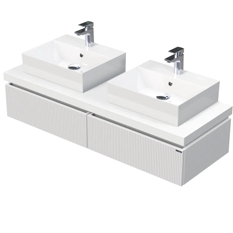 Desk 3D - skříňka 140 cm s 2 umyvadly na desku, 2 zásuvky, závěsná, bílá (DE 54 3D 140 D STORM 2Z A8916) Koop Vandaag