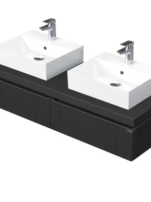 Desk 3D - skříňka 140 cm s 2 umyvadly na desku, 2 zásuvky, závěsná, černá (DE 54 3D 140 D STORM 2Z A9276) Sleva