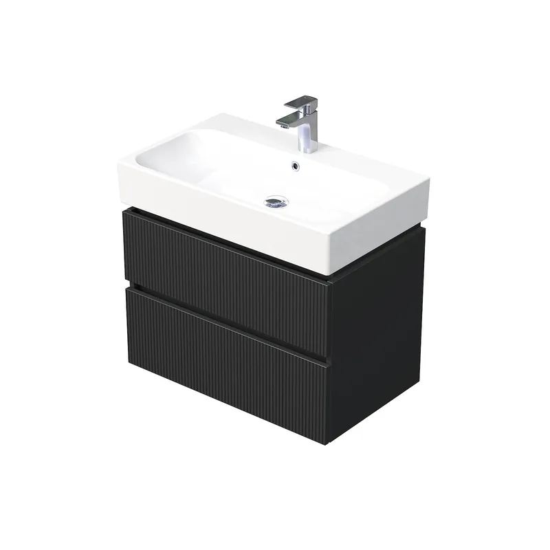 Korting Storm 3D - spodní skříňka pod umyvadlo 75 cm, 2 zásuvky, závěsná, černá (STORM 3D 75 2Z A9276)