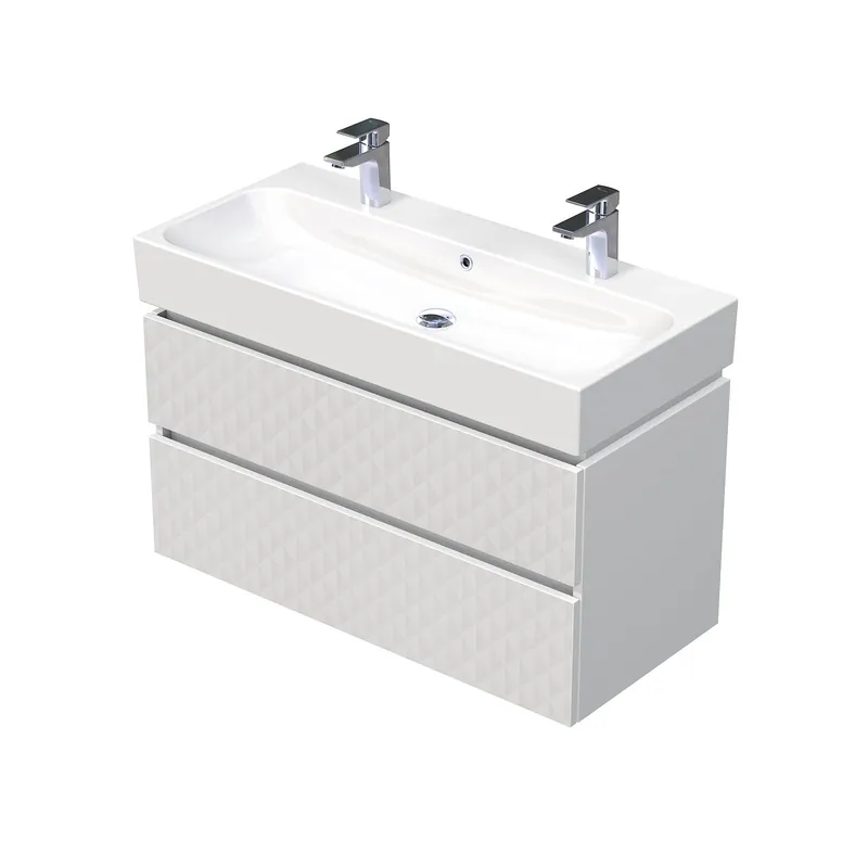 Storm 3D - spodní skříňka pod umyvadlo 100 cm, 2 zásuvky, závěsná, bílá (STORM 3D 100D 2Z B073) Bestel Nu