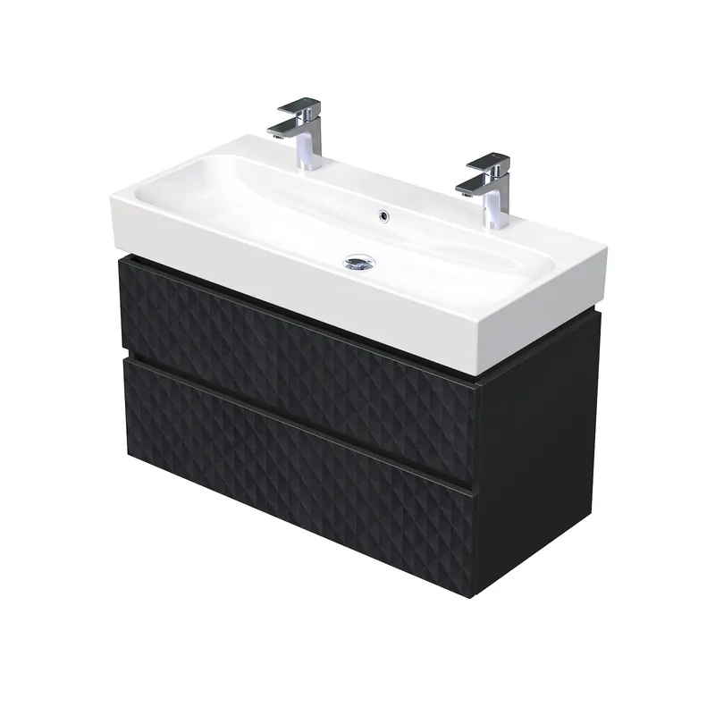 Storm 3D - spodní skříňka pod umyvadlo 100 cm, 2 zásuvky, závěsná, černá (STORM 3D 100D 2Z U129) Must-Have