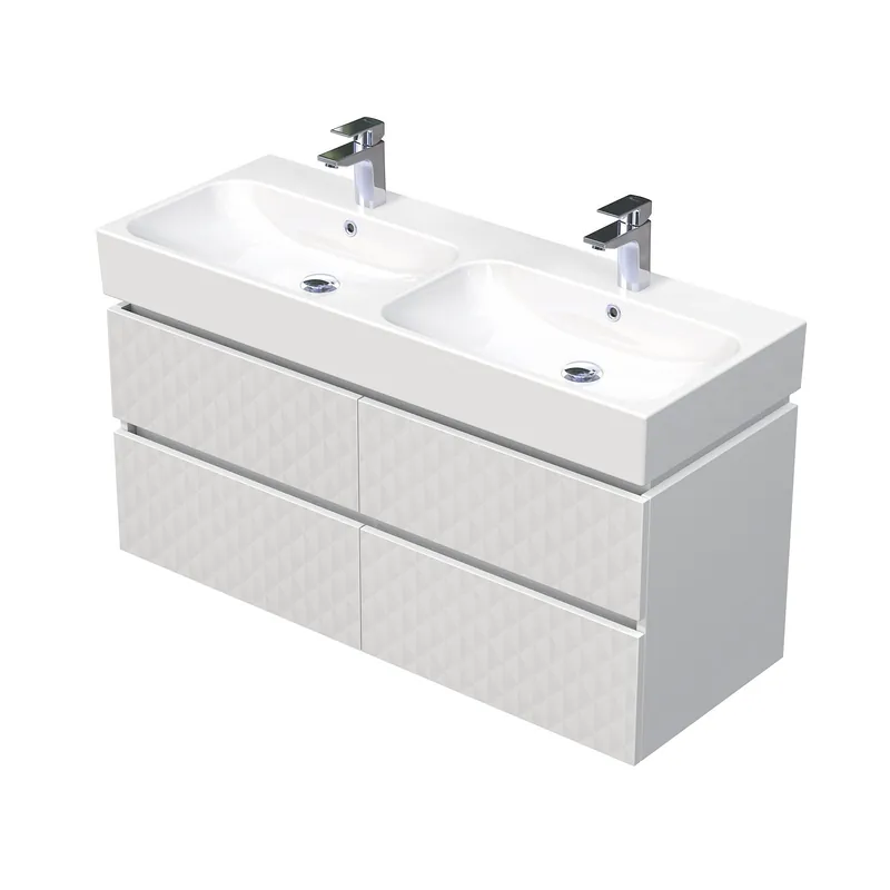 Premium Storm 3D - spodní skříňka pod dvojumyvadlo 120 cm, 4 zásuvky, závěsná, bílá (STORM 3D 120D 4Z B073)