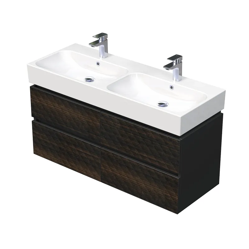 Storm 3D - spodní skříňka pod dvojumyvadlo 120 cm, 4 zásuvky, závěsná, dřevodekor (STORM 3D 120D 4Z LR29) Aanbieding