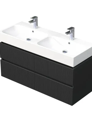 Storm 3D - spodní skříňka pod dvojumyvadlo 120 cm, 4 zásuvky, závěsná, černá (STORM 3D 120D 4Z A9276) Poslední Šance