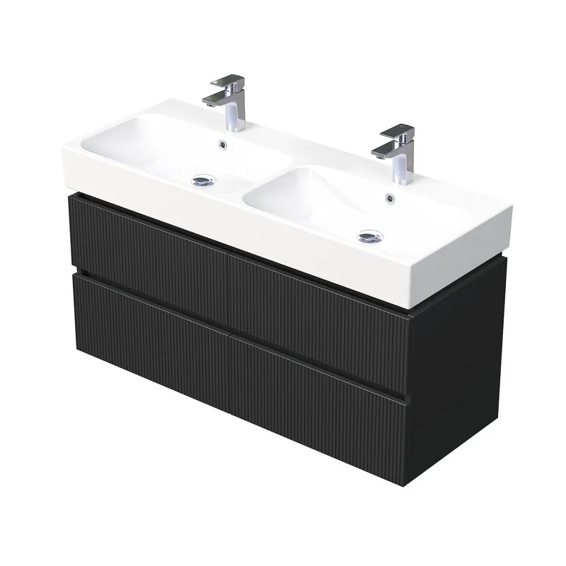 Storm 3D - spodní skříňka pod dvojumyvadlo 120 cm, 4 zásuvky, závěsná, černá (STORM 3D 120D 4Z A9276) Poslední Šance