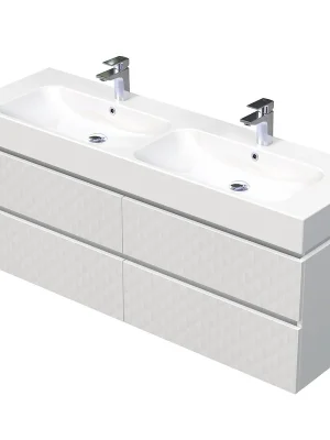 Storm 3D - spodní skříňka pod dvojumyvadlo 150 cm, 4 zásuvky, závěsná, bílá (STORM 3D 150D 4Z B073) Poslední Šance