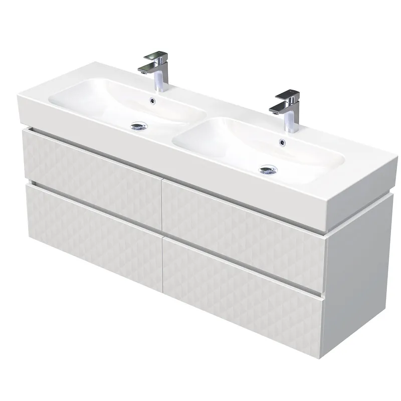 Storm 3D - spodní skříňka pod dvojumyvadlo 150 cm, 4 zásuvky, závěsná, bílá (STORM 3D 150D 4Z B073) Laatste Kans