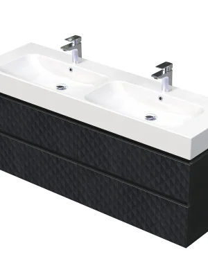 Storm 3D - spodní skříňka pod dvojumyvadlo 150 cm, 4 zásuvky, závěsná, černá (STORM 3D 150D 4Z U129) Blesková Nabídka