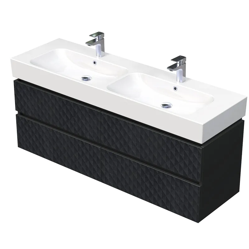 Storm 3D - spodní skříňka pod dvojumyvadlo 150 cm, 4 zásuvky, závěsná, černá (STORM 3D 150D 4Z U129) Flitsaanbieding