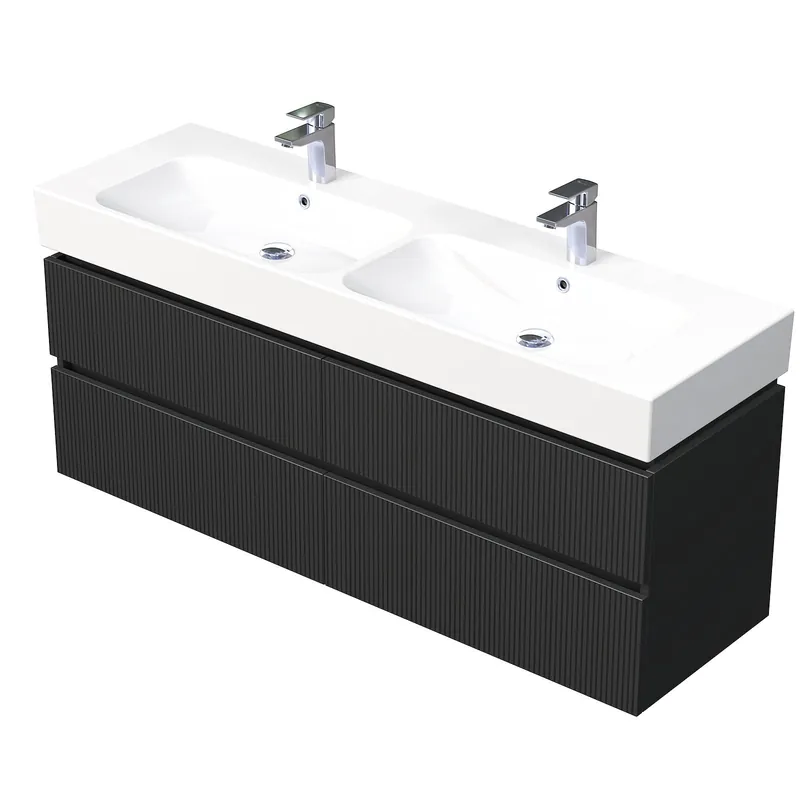 Storm 3D - spodní skříňka pod dvojumyvadlo 150 cm, 4 zásuvky, závěsná, černá (STORM 3D 150D 4Z A9276) Laatste Kans