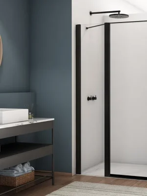 Aanbieding D22T13 - jednokřídlé dveře s pevnou stěnou v rovině 120 cm (dveře 80 cm), profil černý (D22T130804006)