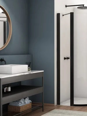 Vysoce Kvalitní D22ERB - čtvrtkruhový kout s dvoukřídlými dveřmi 80x110, R55, profil černý (D22ERB5581106)