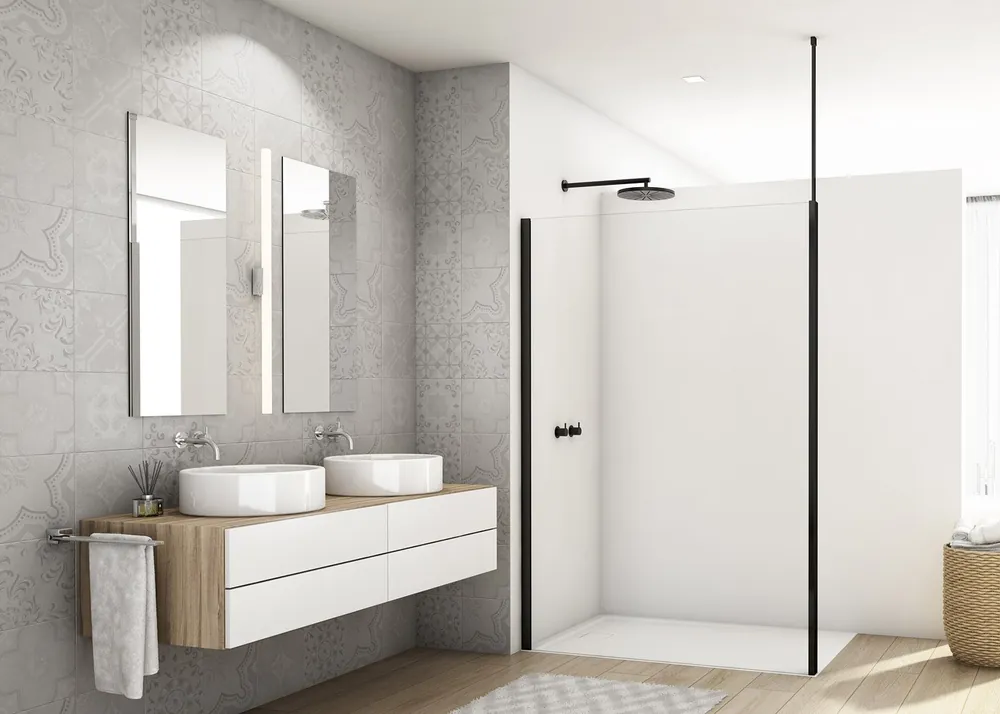 Hete Deal D22WI1V - pevná stěna 80 cm, stropní vzpěra, profil černý (D22WI1V08006)