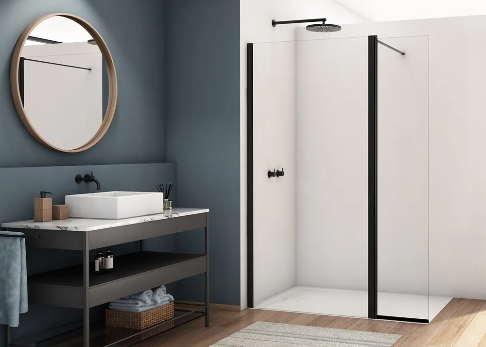 D22WI3 - pevná stěna 140 cm s krátkou otočnou stěnou ve 180°, profil černý (D22WI314006) Merkproduct
