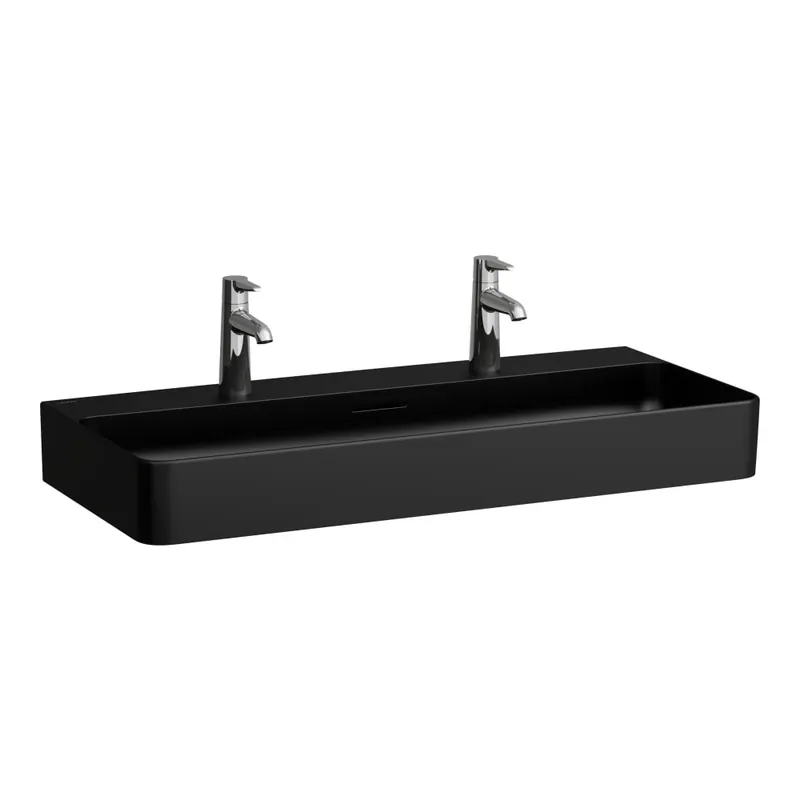 Bestel Nu Val - umyvadlo 95x42, broušená spodní část, 2 otvory pro baterie, černá mat (H8162877161041)
