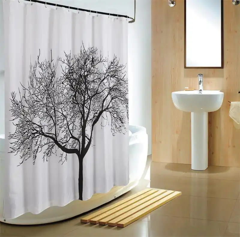 Must-Have Sprchový závěs 180x200 cm, polyester, černá/bílá, strom (ZP008)
