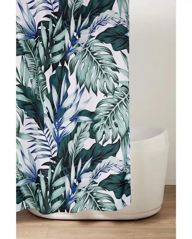 Alleen Vandaag Sprchový závěs 180x200 cm, polyester, zelené listy (ZV028)