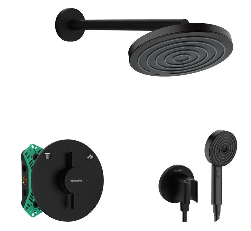 Koop Vandaag Sprchový set s baterií pod omítku, s tělesem, průměr 26 cm, 3 proudy, matná černá (SANI21HHH400)