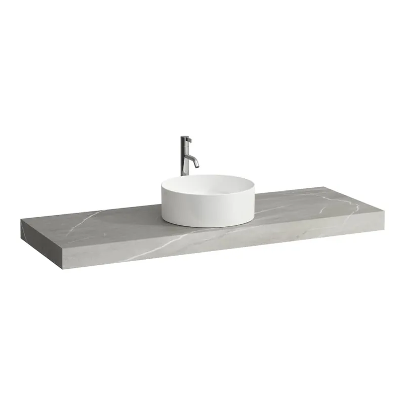 Speciale Aanbieding Arun - umyvadlová deska 1400, s výřezem uprostřed, tloušťka 80 mm, vč. otvoru pro baterii, včetně 3 nástěnných držáků (H4191351517701)