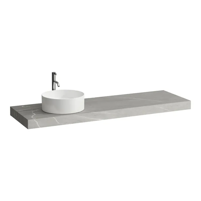 Uitverkoop Arun - umyvadlová deska 1600, s výřezem vlevo, tloušťka 80 mm, vč. otvoru pro baterii, včetně 3 nástěnných držáků (H4191461517701)