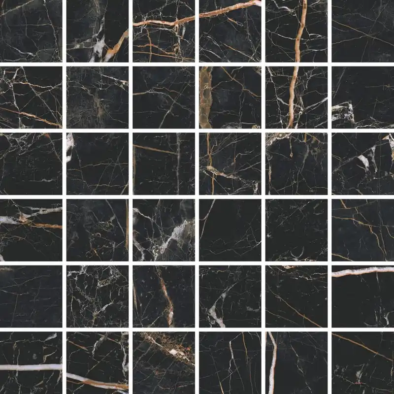Op = Op Marquina gold mozaika poler - dlaždice mozaika 29,7x29,7 černá lesklá (157383)