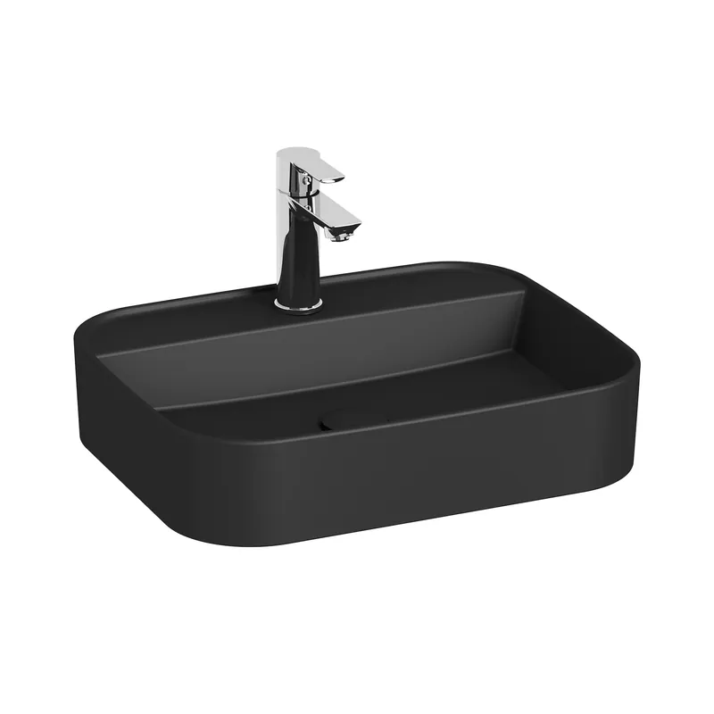 Astra - umyvadlová mísa 44x40 cm, obdélníková, s armaturní deskou, bez přepadu, černá matná (H8183627161111) Tijdelijk Beschikbaar