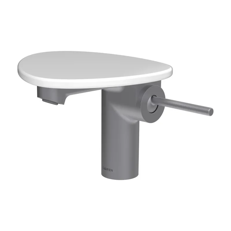 ADA - umyvadlová stojánková páková baterie s výtokem 110 mm, bez výpusti, včetně poličky bez otvoru, PVD inox/bílá lesk (HF506702501060) Rechtstreeks Van De Fabrikant
