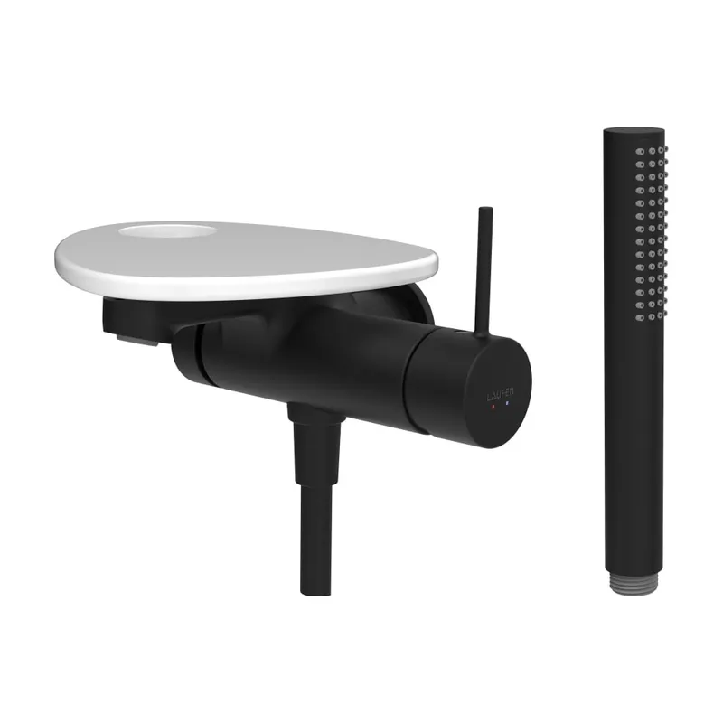 Aanbieding ADA - vanová podomítková páková baterie pro 1-bodový Simibox, s ruční sprchou a hadicí, včetně poličky s otvorem, PVD černá/bílá lesk (HF506765511000)