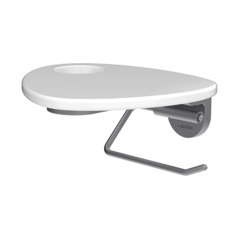 ADA - držák toaletního papíru, včetně poličky s otvorem, PVD inox/bílá lesk (HF506791501000) Bestseller