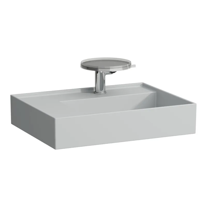 Goedkoop Kartell by Laufen - umyvadlo 60x46, odkládací plocha vlevo, otvor pro baterii, se skrytým odpadem, šedá mat (H8103357591111)