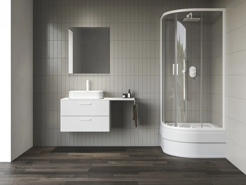 Laatste Kans NBLCP4 Sabina 90x90 čtvrtkruhový kout posuvný, rám bílý matný/sklo transparent (3BM70E40Z1)
