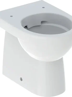 Stojící WC Geberit Selnova Compact s hlubokým splachováním, vzadu rovný ke stěně, vývod horizontální nebo vertikální, zkrácené vyložení, Rimfree, bez WC sedátka (500.394.01.7) Laatste Kans