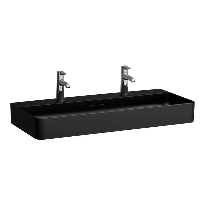 Značkový Val - umyvadlo 120x42, 2 otvory pro baterie, černá matná (H8102897161071)