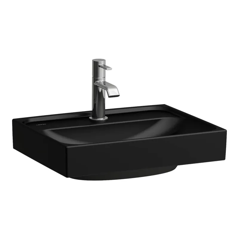 Gereduceerde Prijs Meda - umývátko 45x35, broušená spodní hrana, otvor pro baterii, černá matná (H8161117161041)