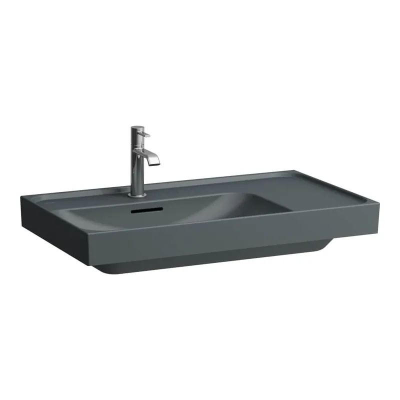 Meda - umyvadlo asymetrické 80x46, odkládací plocha vpravo, otvor pro baterii, grafit matná (H8171167581041) Voordeelprijs