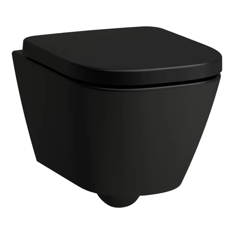 Koopje Meda - závěsný klozet, Silent flush, rimless, hluboké splachování, advanced, compact, včetně uchycení Laufen Easyfit 2.0, bez sedátka, černá matná (H8201137160001)