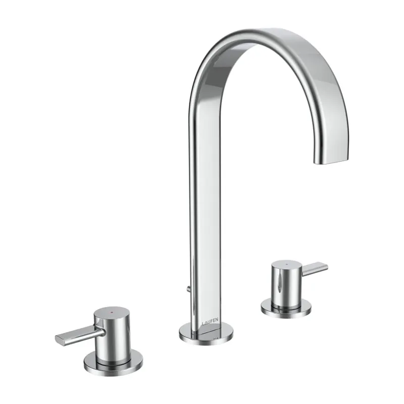 Meda - umyvadlová tříotvorová stojánková baterie, s kulatým výtokem, pevný výtok 150 mm, bez automatické výpusti (HF506617100000) Hoge Kwaliteit