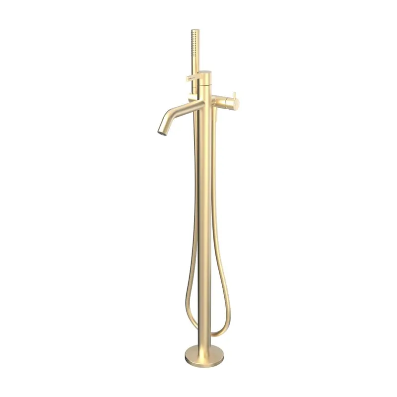 Kartell by Laufen - vanová páková baterie, montáž na podlahu, pevný výtok 203 mm, včetně hadice a sprchy, zlatá matná (H3213380831211) Gecertificeerd