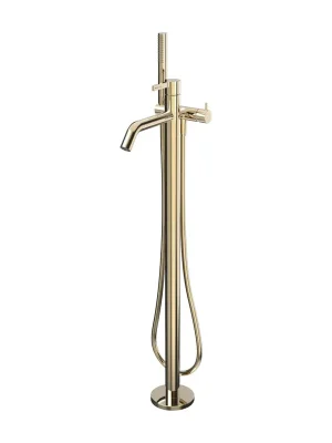 Alleen Vandaag Kartell by Laufen - vanová páková baterie, montáž na podlahu, pevný výtok 203 mm, včetně hadice a sprchy, zlatá lesklá (H3213380011211)