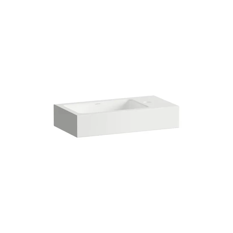 Xplore.S - závěsné umyvadlo 50x26,8 polička vpravo, otvor pro baterii, bez přepadu, Vitreon Steel bílá (H515XS40001111) Gecertificeerd
