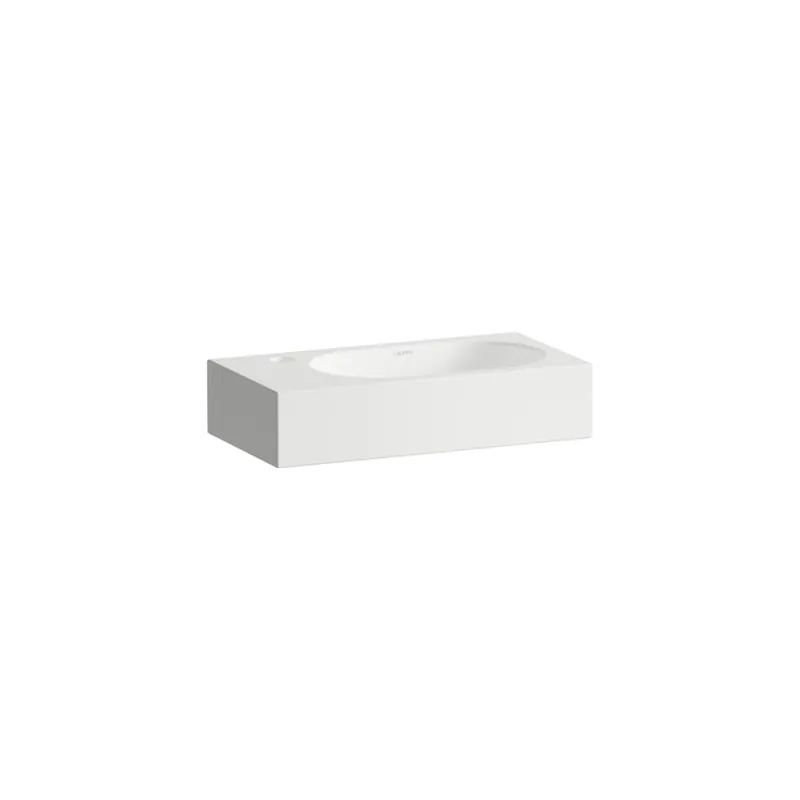 Fusion.S - závěsné umyvadlo 45x23,6 polička vlevo, otvor pro baterii, bez přepadu, Vitreon Steel bílá (H515FS30001111) Merkproduct