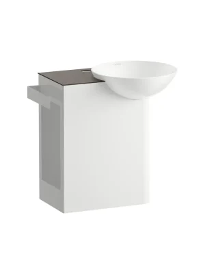 Zlevněný Insert - závěsné umyvadlo 48,5x31,7 polička vlevo, otvor pro baterii, bez přepadu, Vitreon Steel antracitově hnědá (H585IN37111111)